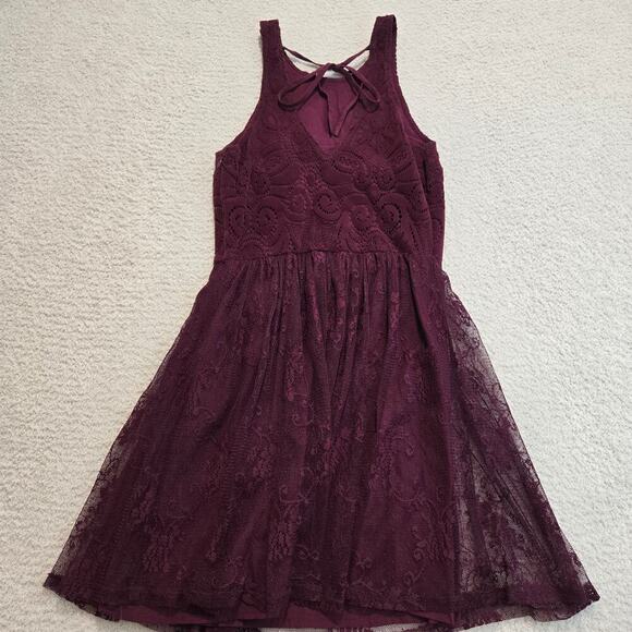 Hollister Burgundy Lace and Velvet Sleeveless Dress Size S Fairygoth - Picture 5 of 11